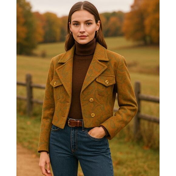 Vintage Made in Italy Wool Blend Cropped Jacket Size 42 Equestrian Style - Picture 1 of 9